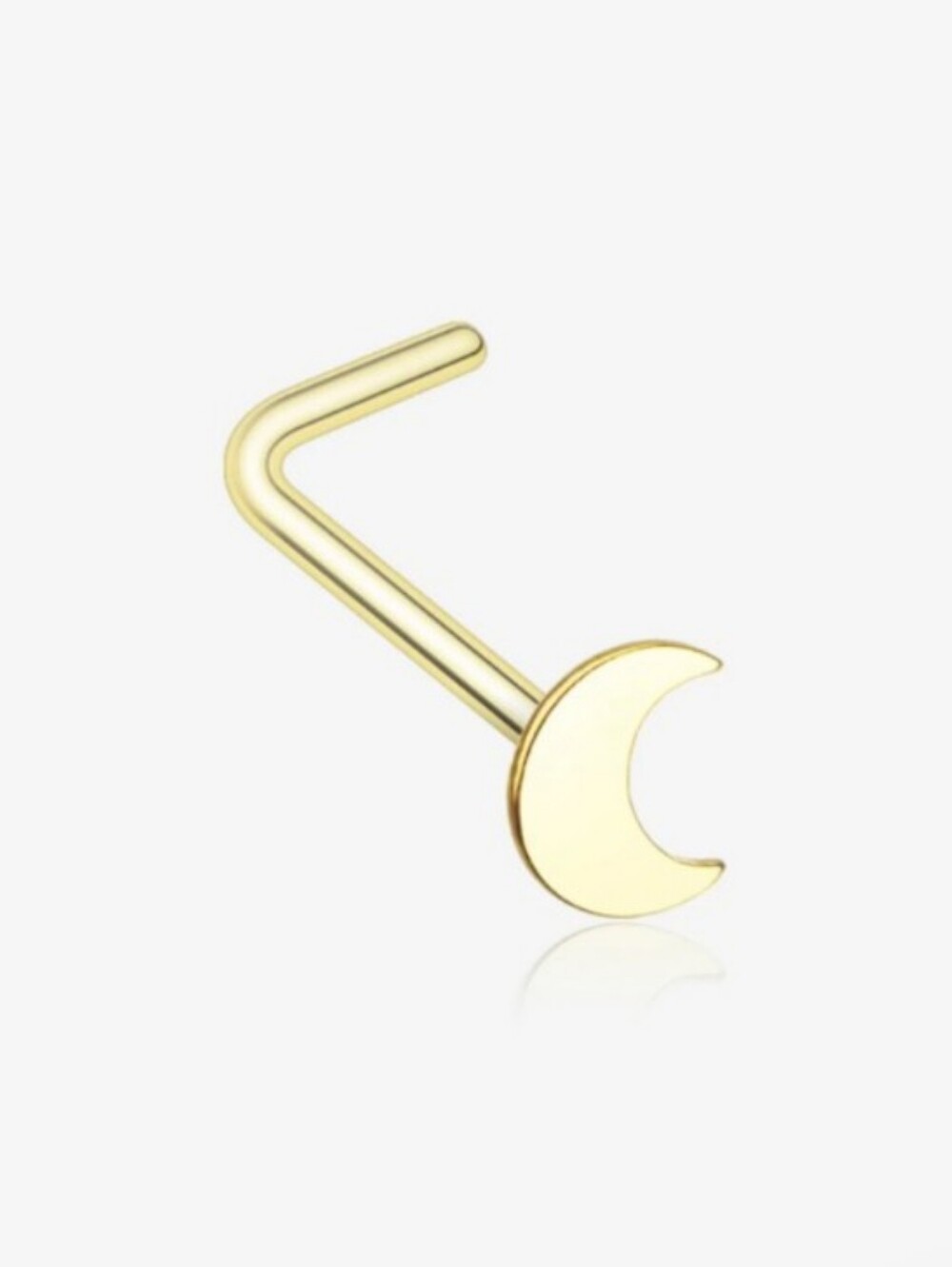 Gold Crescent Moon L-Shaped Nose Stud